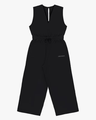 Macacão Longo Plus Size em Meia Malha - Cereja Rosa - Preto  P