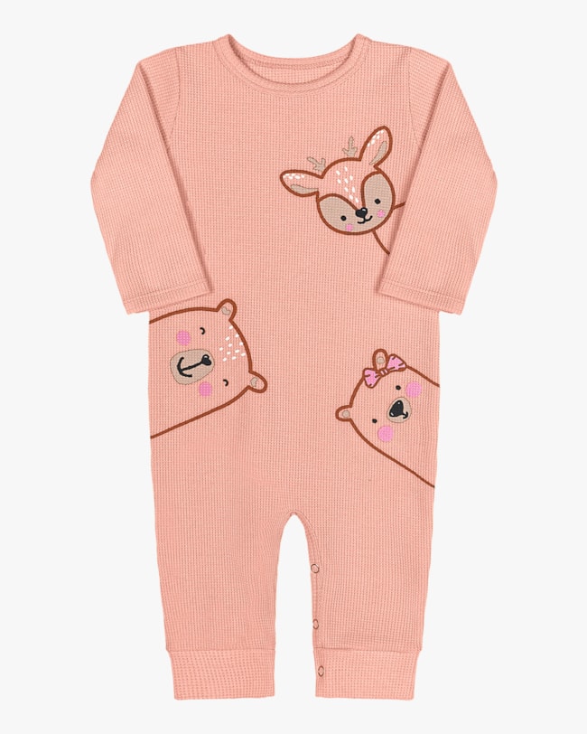 Macacão Manga Longa Bebê Menina com Estampa Kely Kety - Laranja-0b217a90-6157-49f6-a633-5f6ece705b23