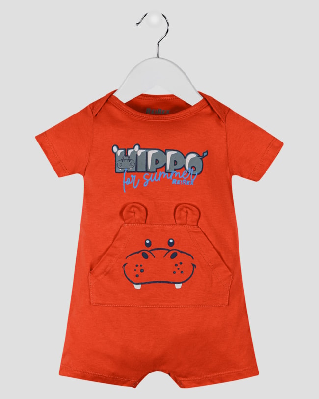 Macaquinho Bebê com Bolso e Orelhinhas Hipopótamo - ReiRex - Vermelho-d6e40941-6155-479c-bcf3-0c7621507ebc