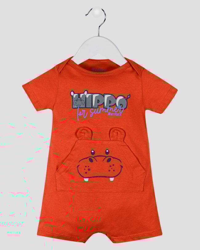 Macaquinho Bebê com Bolso e Orelhinhas Hipopótamo - ReiRex - Vermelho-690ac7cc-a65d-48ac-9585-8780fc8714eb