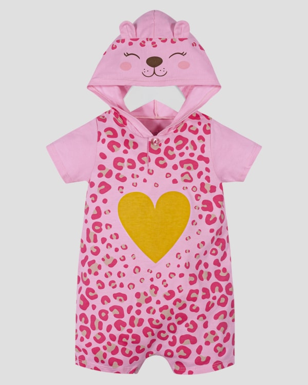 Macaquinho Bebê Menina com Capuz e Orelhinhas - Kely Kety - Rosa Buquê