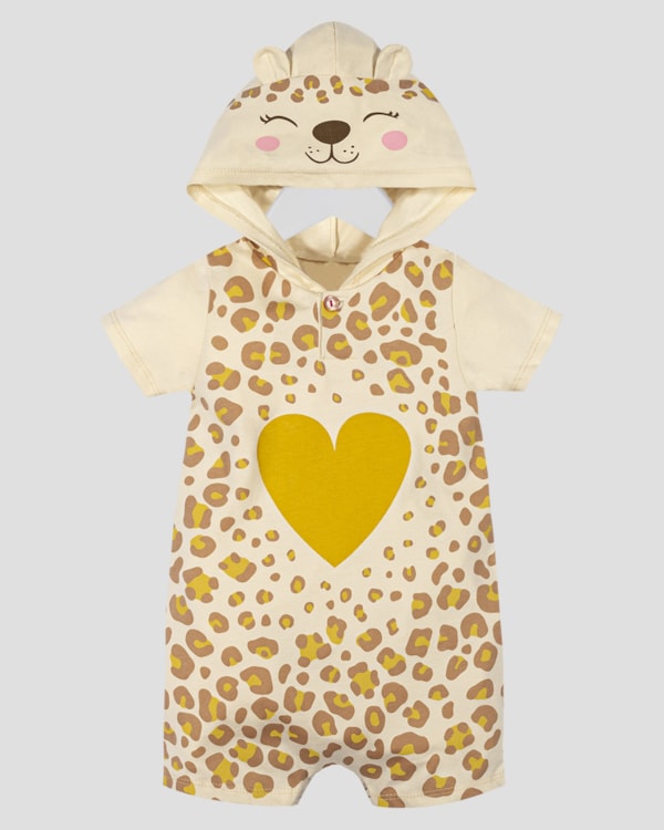 Macaquinho Bebê Menina com Capuz e Orelhinhas - Kely Kety - Tapioca