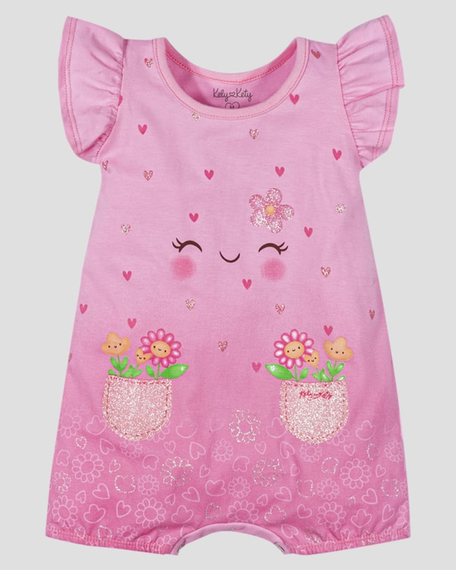Macaquinho Bebê Menina com Estampa e Babado Kely Kety Rosa-15388ab7-41a9-4bad-b2bd-95d52b48533e
