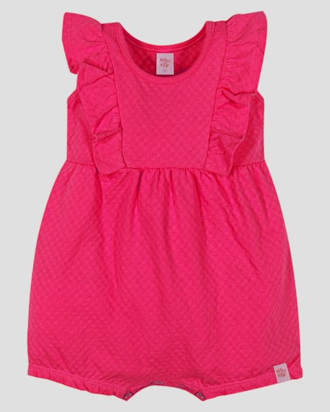 Macaquinho Bebê Menina em Malha com Babados Kely Kety Rosa