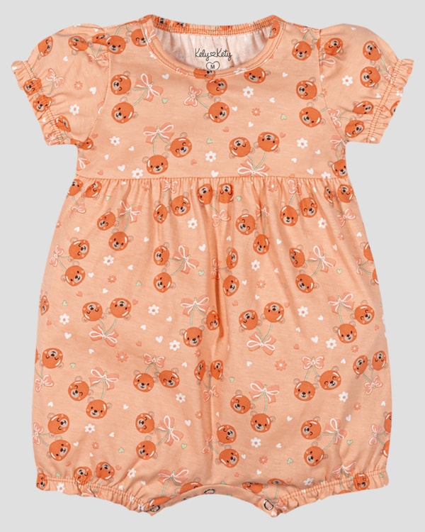Macaquinho Bebê Menina em Malha Estampada Kely Kety Laranja