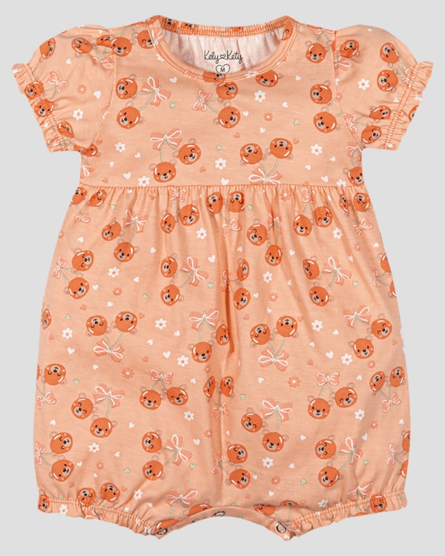 Macaquinho Bebê Menina em Malha Estampada Kely Kety Laranja-90cb283b-985a-452b-b400-3390a7641fc4