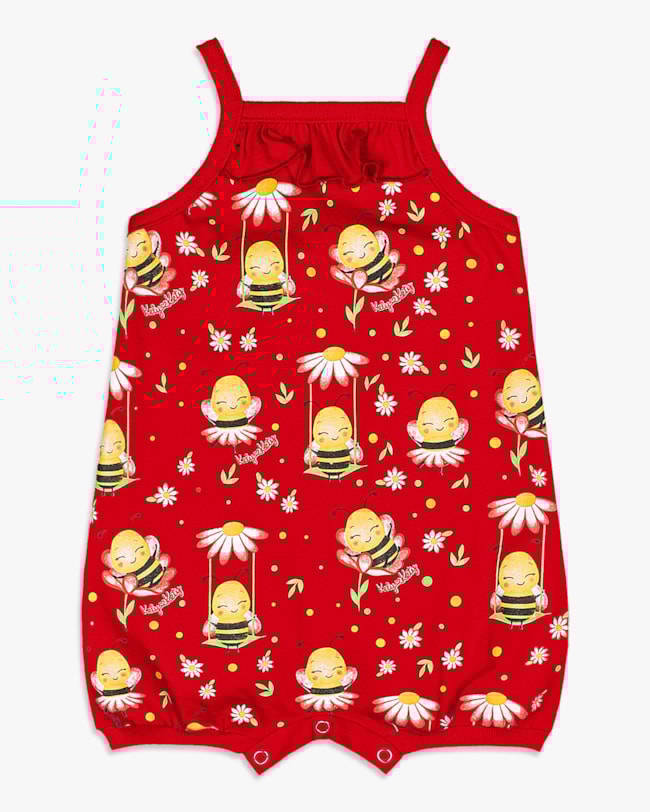 Macaquinho Bebê Menina Estampa Abelhinha - Kely Kety - Tomato-53a7db34-878b-4cfa-b851-505aacd53985