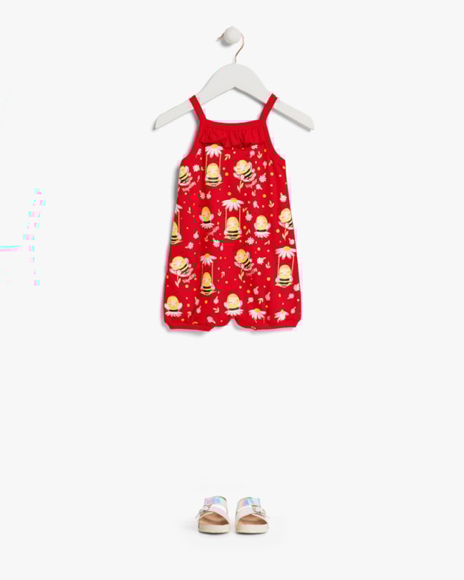 Macaquinho Bebê Menina Estampa Abelhinha - Kely Kety - Tomato-06595d5b-af36-4b3b-b573-4cc60f915b6a