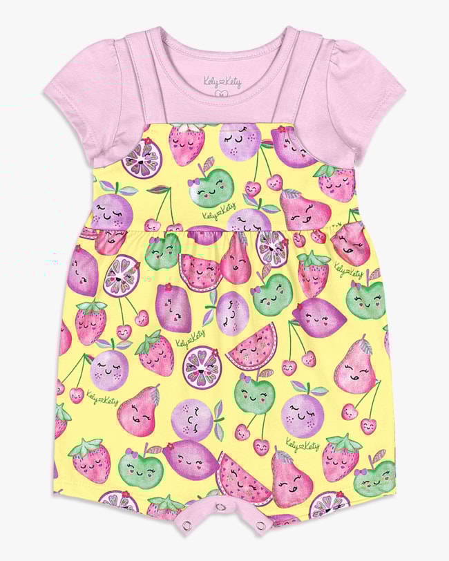 Macaquinho Bebê Menina Estampa Frutas - Kely Kety - Pinacolada-48b5592e-9f41-4698-a0d6-808497fa63e2