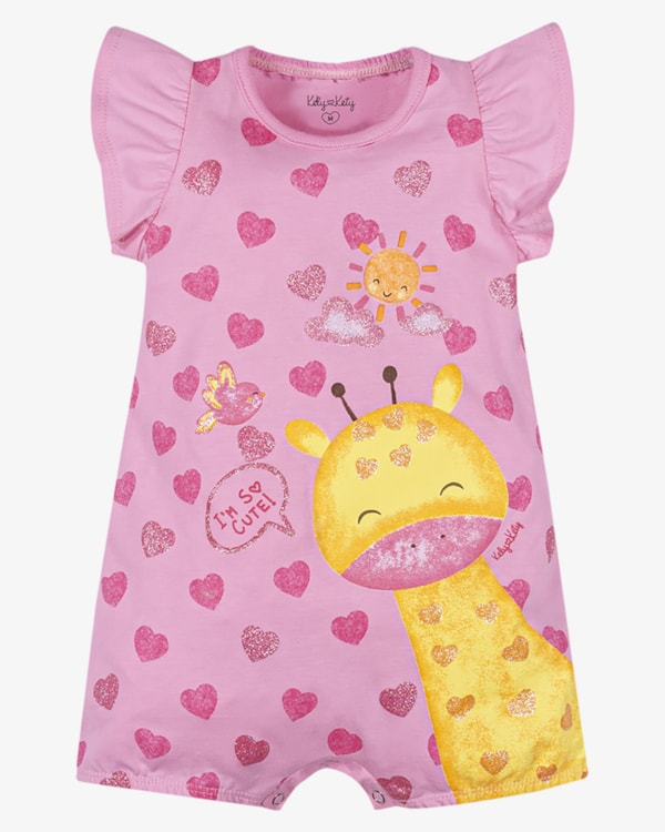 Macaquinho Bebê Menina Estampa Girafa - Kely Kety - Rosa