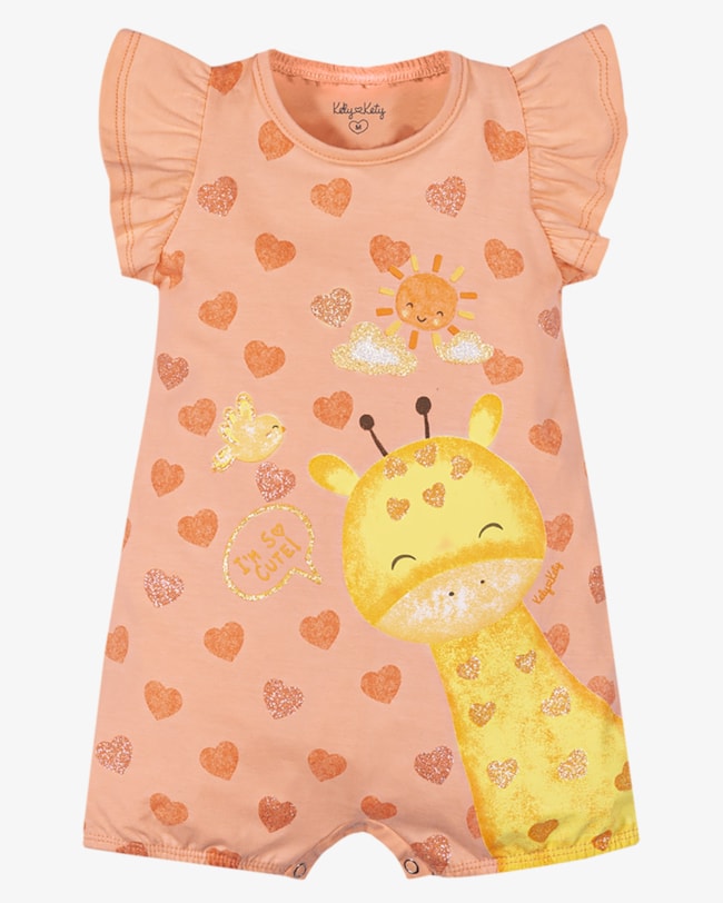 Macaquinho Bebê Menina Estampa Girafa - Kely Kety - Salmão-12167fa1-5ed7-44e9-b572-3b0ea728a5a7