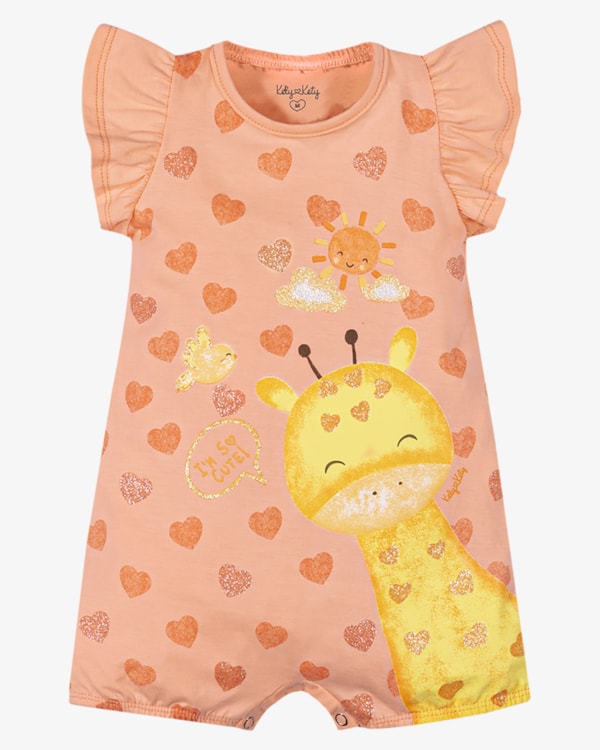 Macaquinho Bebê Menina Estampa Girafa - Kely Kety - Salmão