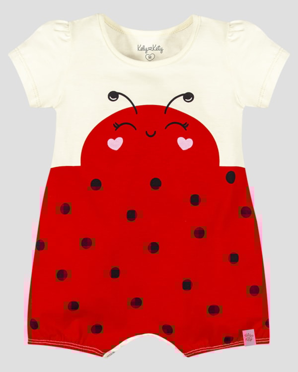 Macaquinho Bebê Menina Estampa Joaninha Kely Kety Branco