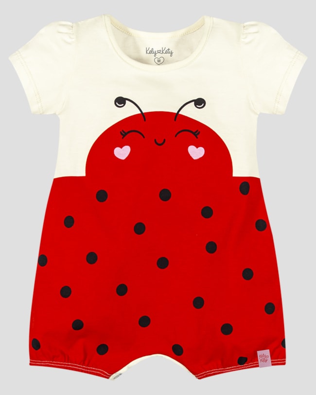 Macaquinho Bebê Menina Estampa Joaninha Kely Kety Branco-bb29840f-7e56-4fd9-be52-fc4d07a2fa73