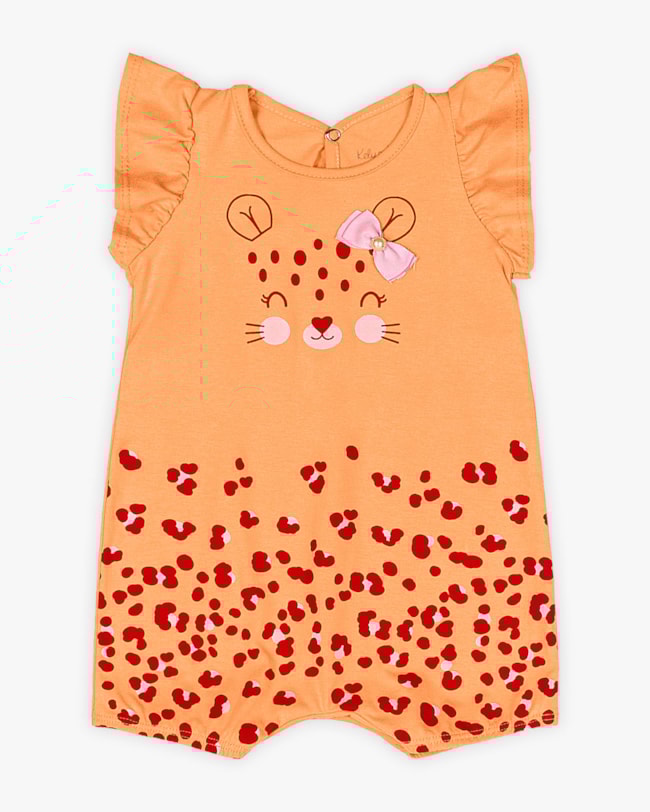 Macaquinho Bebê Menina Estampa Oncinha - Kely Kety - Apricot-12af9c34-60a5-4406-96d3-e7cdb332bfce
