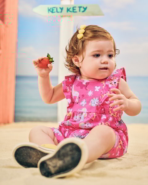 Macaquinho Bebê Menina Estampado com Babados - Kely Kety - Blossom