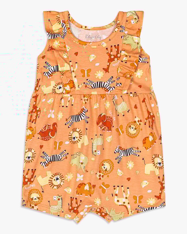 Macaquinho Bebê Menina Estampado com Babados - Kely Kety - Peach-9cf78506-b8ce-4308-ad93-5084bae006f2