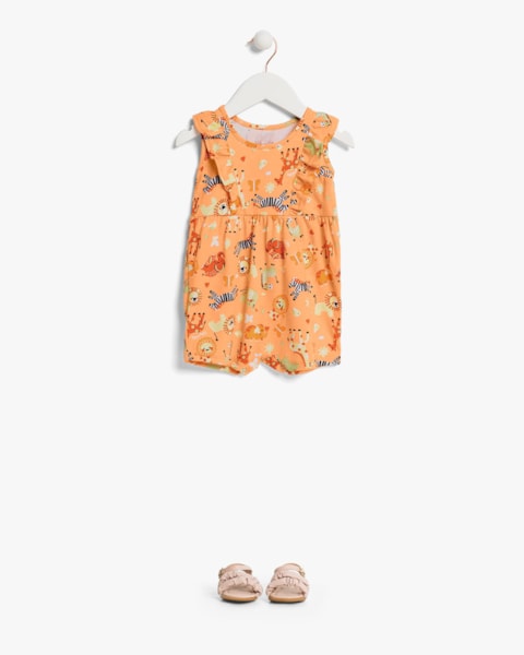 Macaquinho Bebê Menina Estampado com Babados - Kely Kety - Peach