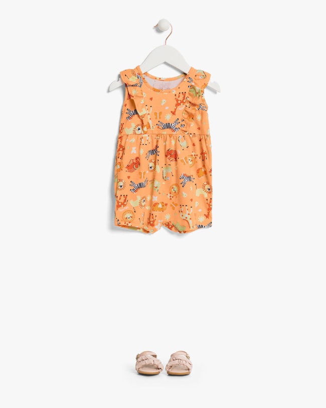 Macaquinho Bebê Menina Estampado com Babados - Kely Kety - Peach-b719c3fd-5db1-4052-b0e2-1c887065e98b