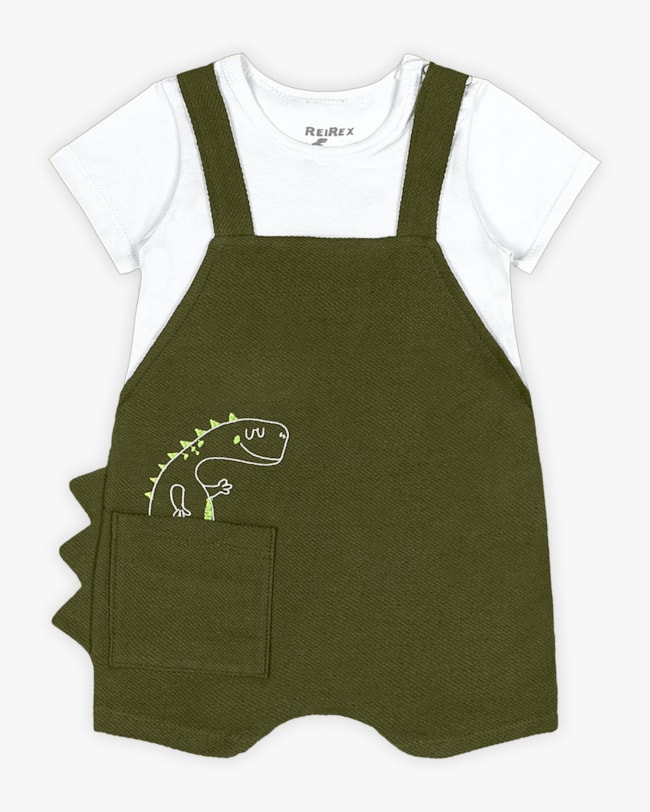 Macaquinho Bebê Menino com Bolso e Bordado Dino - ReiRex - Oliveira-497f49e0-fa1f-4da1-b624-43ce62c8939c