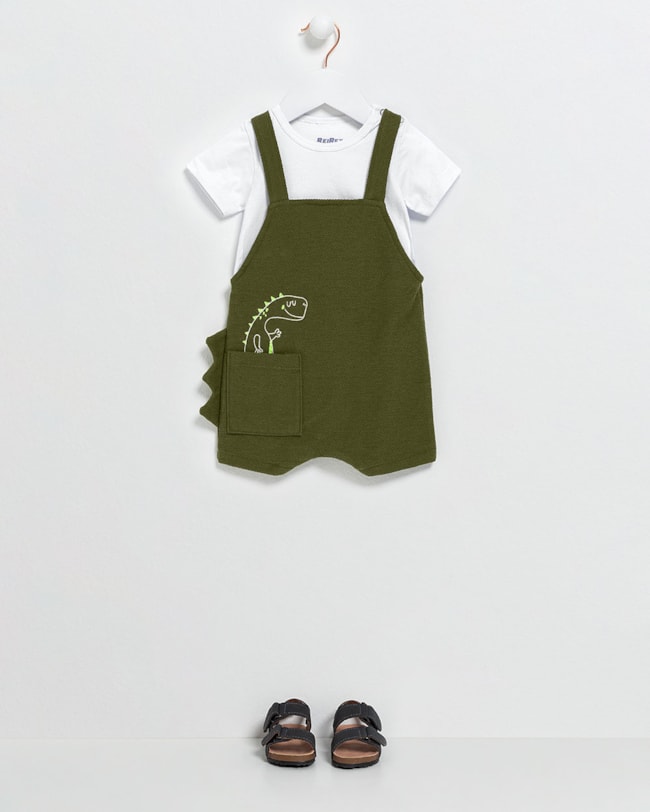 Macaquinho Bebê Menino com Bolso e Bordado Dino - ReiRex - Oliveira-d81c8797-de31-48b5-8db7-6ca7b6adf64a