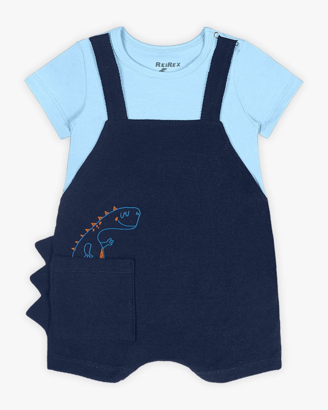 Macaquinho Bebê Menino com Bolso e Bordado Dino - ReiRex - Oxford-4abd6a45-74a4-4fee-9330-f9f0f37cd77e
