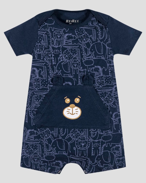Macaquinho Bebê Menino com Bolso e Orelhinhas ReiRex Azul
