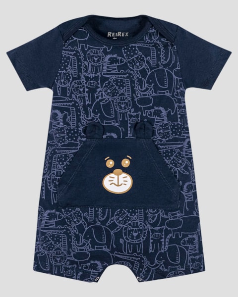 Macaquinho Bebê Menino com Bolso e Orelhinhas ReiRex Azul
