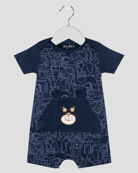 Macaquinho Bebê Menino com Bolso e Orelhinhas ReiRex Azul