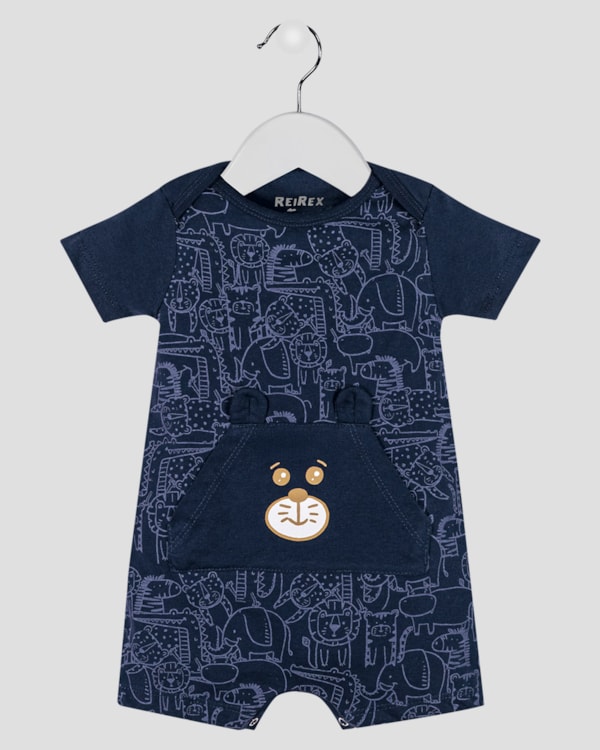Macaquinho Bebê Menino com Bolso e Orelhinhas ReiRex Azul