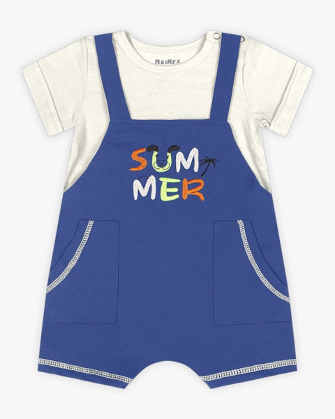 Macaquinho Bebê Menino com Bordado e Bolsos - ReiRex - Lazuli