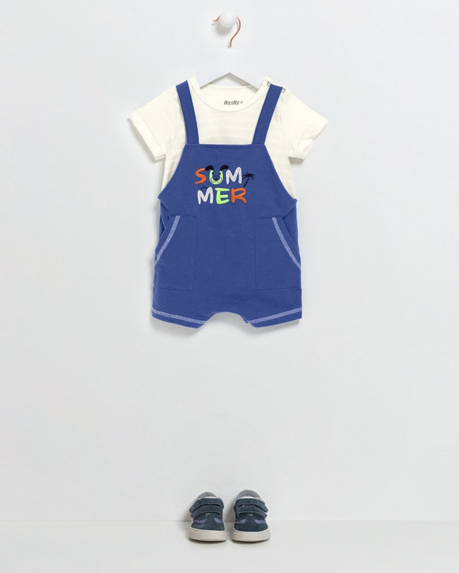 Macaquinho Bebê Menino com Bordado e Bolsos - ReiRex - Lazuli-e20a205f-5587-49ed-95bb-091c2f8729b4