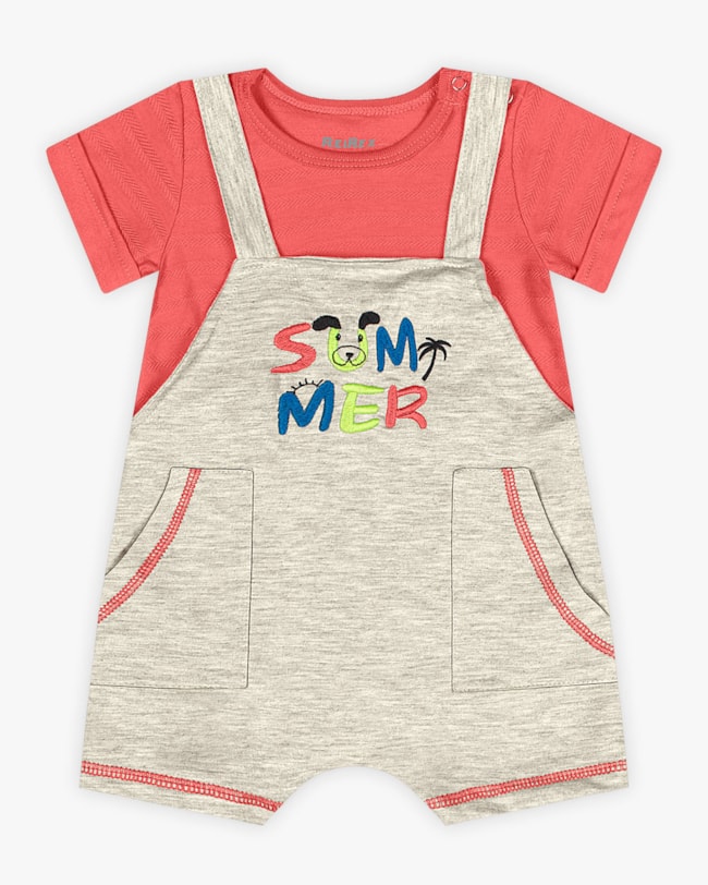 Macaquinho Bebê Menino com Bordado e Bolsos - ReiRex - Mescla-f15300f4-c7f6-4a91-bc12-e6ca919853d1