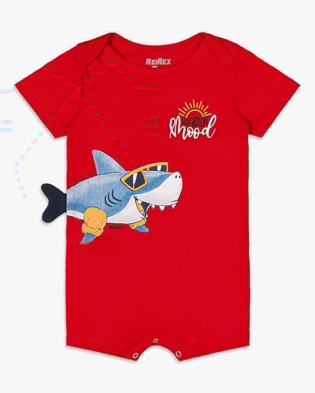 Macaquinho Bebê Menino com Estampa Tubarão - ReiRex - Tomato-8aac5088-8633-4716-9813-71a9fe994b0c