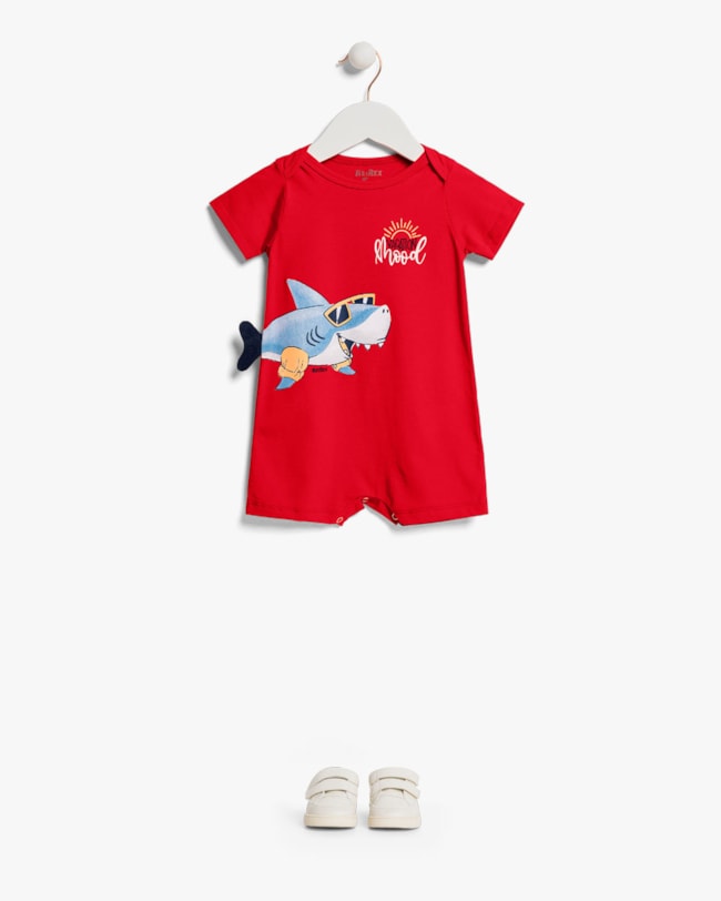 Macaquinho Bebê Menino com Estampa Tubarão - ReiRex - Tomato-76cee11f-039d-4fa9-b2d8-c72f386264e1