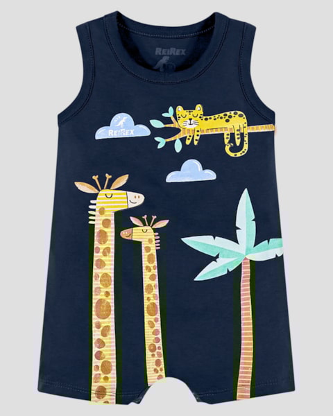 Macaquinho Bebê Menino em Malha com Estampa ReiRex Azul