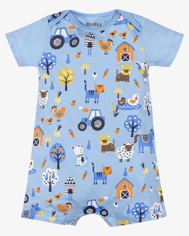 Macaquinho Bebê Menino em Meia Malha Estampado - ReiRex - Azul-ce042bb6-7874-4185-a835-31865b6ab580