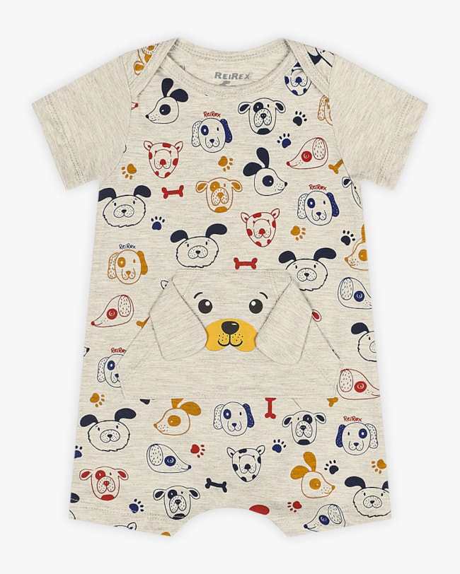 Macaquinho Bebê Menino Estampa Cachorrinho - ReiRex - Mescla-e8471610-5016-46f1-ac6f-094080a2a2f7