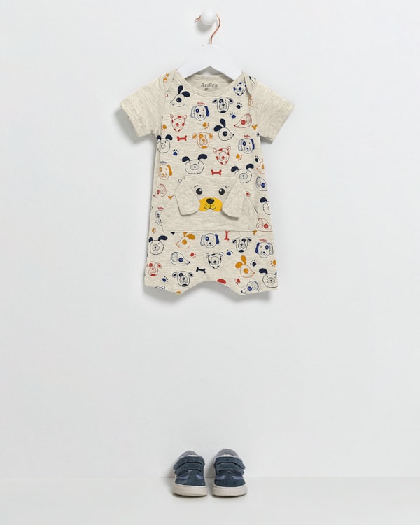 Macaquinho Bebê Menino Estampa Cachorrinho - ReiRex - Mescla