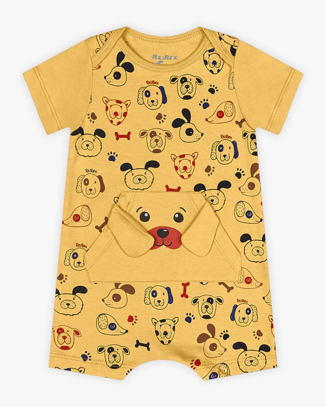 Macaquinho Bebê Menino Estampa Cachorrinho - ReiRex - Mostarda-7d8c9616-f27f-49df-8b39-9d5986a61a94