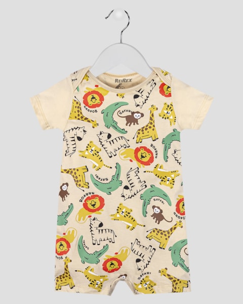 Macaquinho Bebê Menino Estampa Safari ReiRex Bege
