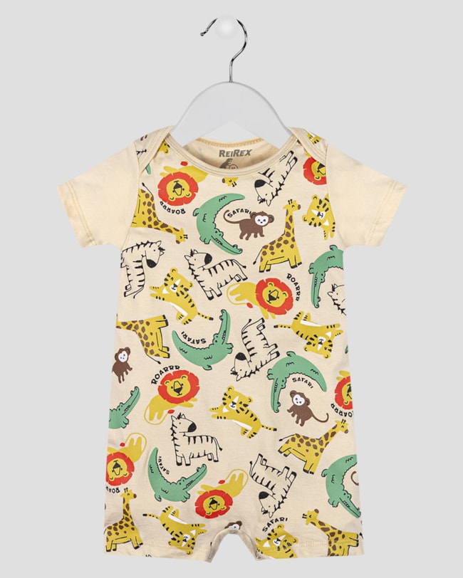 Macaquinho Bebê Menino Estampa Safari ReiRex Bege-c48178f6-2121-4f20-a8d0-f9c4064f8f30