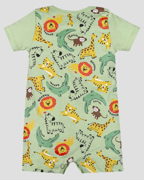 Macaquinho Bebê Menino Estampa Safari ReiRex Verde