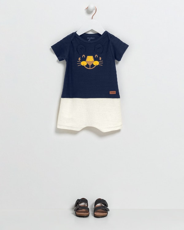 Macaquinho Bebê Menino Estampa Tigre - ReiRex - Oxford