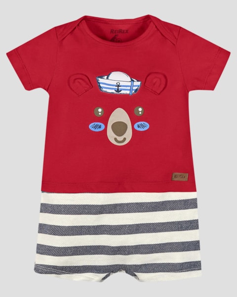 Macaquinho Bebê Menino Estampa Ursinho ReiRex Vermelho