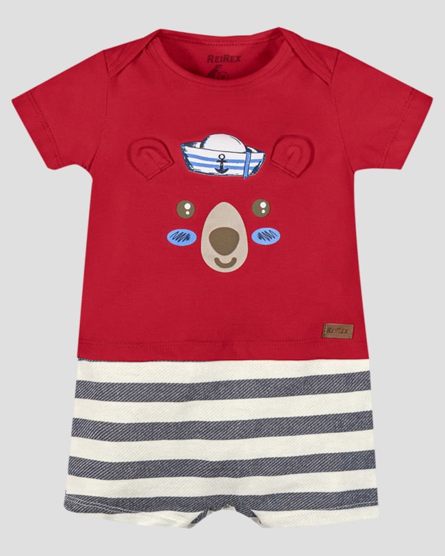 Macaquinho Bebê Menino Estampa Ursinho ReiRex Vermelho-0afcc998-7f6b-4d8a-9620-e0a4427199e9