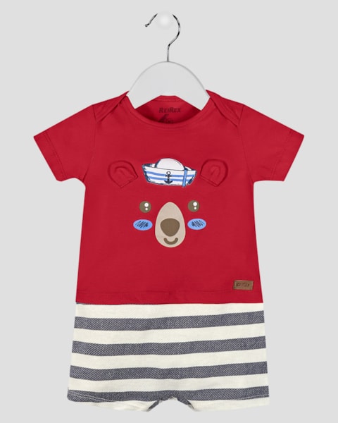 Macaquinho Bebê Menino Estampa Ursinho ReiRex Vermelho