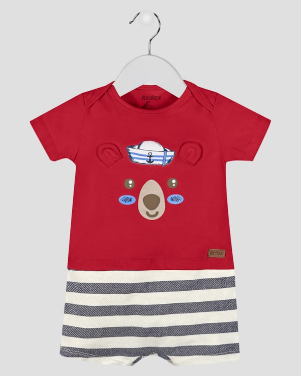 Macaquinho Bebê Menino Estampa Ursinho ReiRex Vermelho