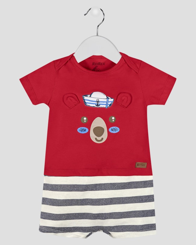 Macaquinho Bebê Menino Estampa Ursinho ReiRex Vermelho-fe31f688-10c4-44aa-9ff6-9d9891c0bb22