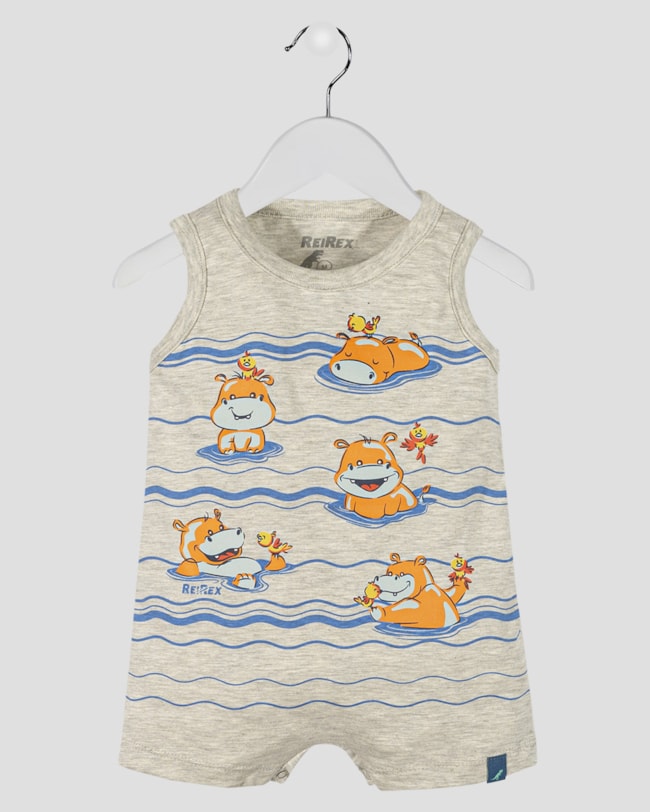 Macaquinho Bebê Menino Regata em Malha Estampado - ReiRex - Mescla-750493f7-1b1e-4d5a-8ddd-f3c435983c28